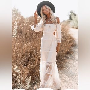 PORSHA OFF THE SHOULDER TIERED CUTOUT MAXI DRESS
